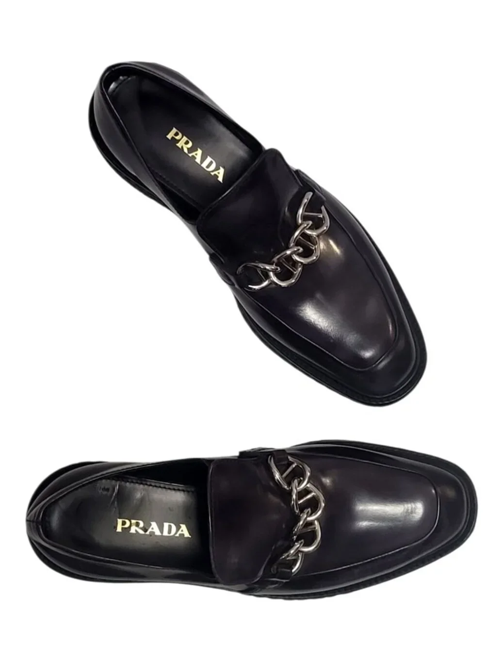 Prada Chain Platform Loafers Distressed Leather Chunky Shoe